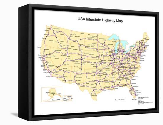 Usa With Interstate Highways, States And Names-Bruce Jones-Framed Stretched Canvas