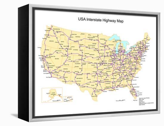 Usa With Interstate Highways, States And Names-Bruce Jones-Framed Stretched Canvas