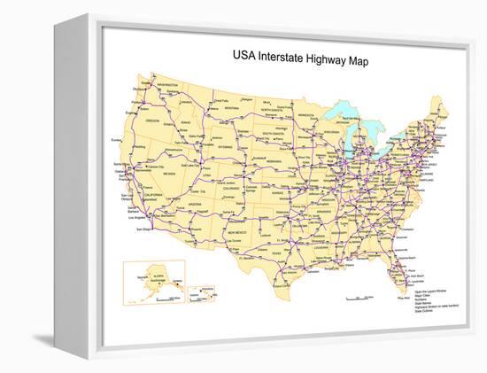 Usa With Interstate Highways, States And Names-Bruce Jones-Framed Stretched Canvas