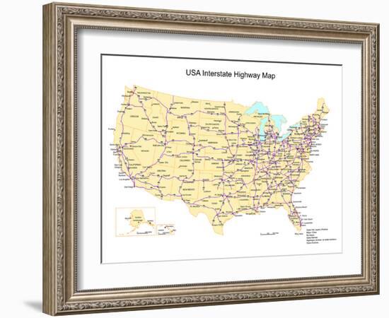 Usa With Interstate Highways, States And Names-Bruce Jones-Framed Premium Giclee Print