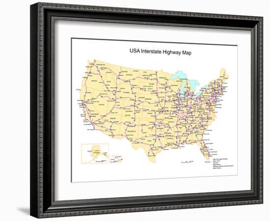 Usa With Interstate Highways, States And Names-Bruce Jones-Framed Premium Giclee Print