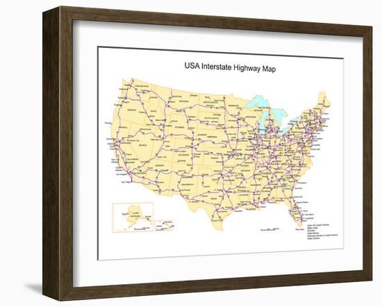 Usa With Interstate Highways, States And Names-Bruce Jones-Framed Art Print