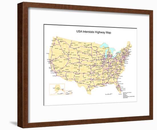 Usa With Interstate Highways, States And Names-Bruce Jones-Framed Art Print