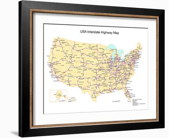 Usa With Interstate Highways, States And Names-Bruce Jones-Framed Art Print