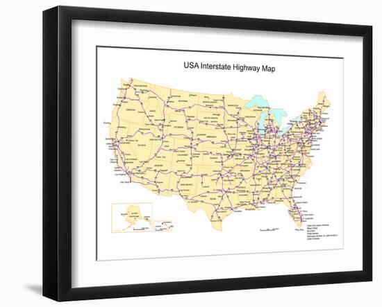 Usa With Interstate Highways, States And Names-Bruce Jones-Framed Art Print