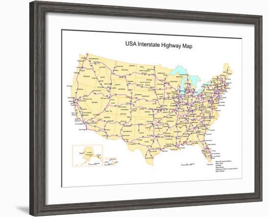 Usa With Interstate Highways, States And Names-Bruce Jones-Framed Art Print