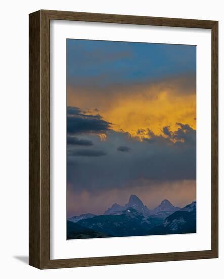 USA, Wyoming. Dramatic sky at sunset over Grand Teton, west side of Teton Mountains-Howie Garber-Framed Photographic Print