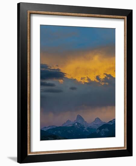 USA, Wyoming. Dramatic sky at sunset over Grand Teton, west side of Teton Mountains-Howie Garber-Framed Photographic Print