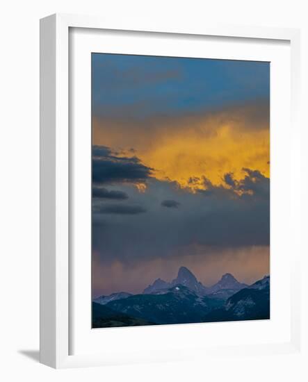 USA, Wyoming. Dramatic sky at sunset over Grand Teton, west side of Teton Mountains-Howie Garber-Framed Photographic Print