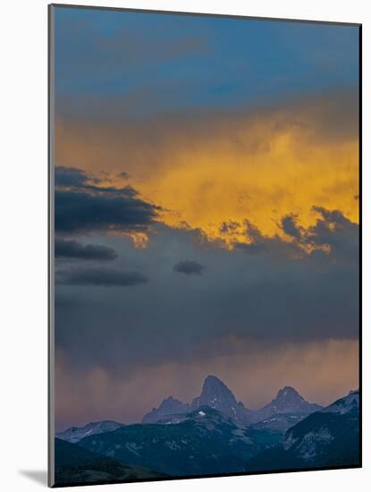 USA, Wyoming. Dramatic sky at sunset over Grand Teton, west side of Teton Mountains-Howie Garber-Mounted Photographic Print