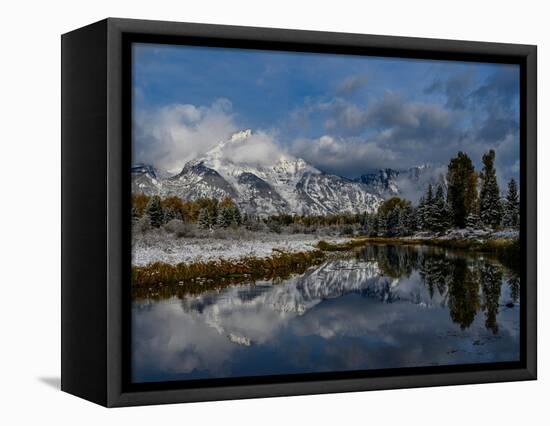 USA, Wyoming. Fall snow and reflection of Teton mountains, Grand Teton National Park-Howie Garber-Framed Premier Image Canvas