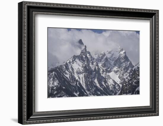 USA, Wyoming, Grand Teton National Park. Clouds over mountains during spring snowstorm.-Jaynes Gallery-Framed Photographic Print