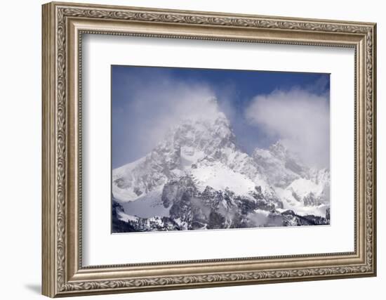 USA, Wyoming, Grand Teton National Park. Clouds over mountains during spring snowstorm.-Jaynes Gallery-Framed Photographic Print