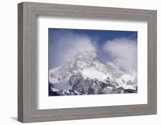 USA, Wyoming, Grand Teton National Park. Clouds over mountains during spring snowstorm.-Jaynes Gallery-Framed Photographic Print