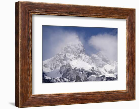 USA, Wyoming, Grand Teton National Park. Clouds over mountains during spring snowstorm.-Jaynes Gallery-Framed Photographic Print