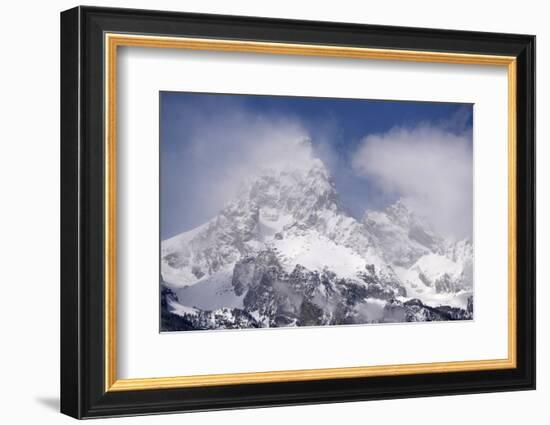 USA, Wyoming, Grand Teton National Park. Clouds over mountains during spring snowstorm.-Jaynes Gallery-Framed Photographic Print