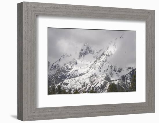 USA, Wyoming, Grand Teton National Park. Clouds over mountains during spring snowstorm.-Jaynes Gallery-Framed Photographic Print