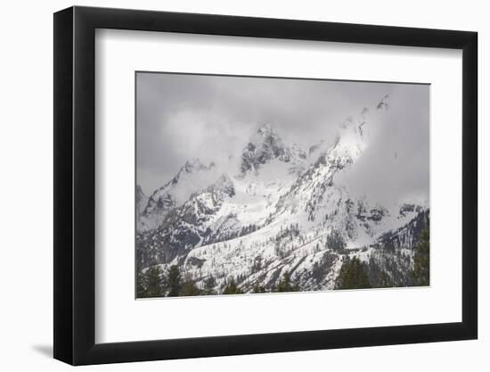 USA, Wyoming, Grand Teton National Park. Clouds over mountains during spring snowstorm.-Jaynes Gallery-Framed Photographic Print