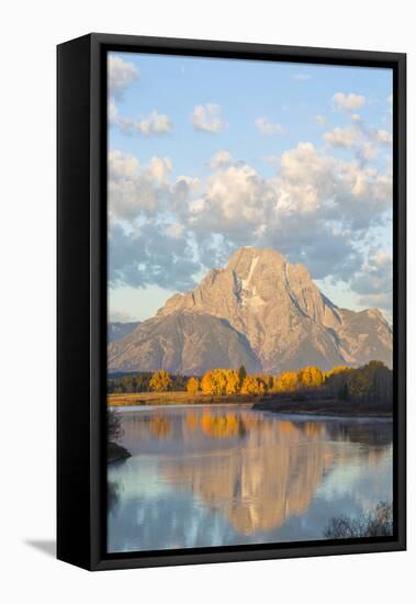 USA, Wyoming, Grand Teton National Park, Mt. Moran along the Snake River in autumn.-Elizabeth Boehm-Framed Premier Image Canvas