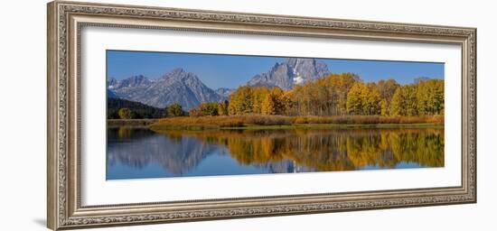 USA, Wyoming, Grand Teton National Park. Panoramic of reflected in Oxbow Bend in autumn.-Jaynes Gallery-Framed Photographic Print