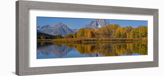 USA, Wyoming, Grand Teton National Park. Panoramic of reflected in Oxbow Bend in autumn.-Jaynes Gallery-Framed Photographic Print