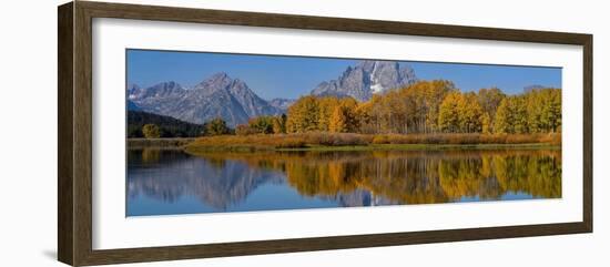 USA, Wyoming, Grand Teton National Park. Panoramic of reflected in Oxbow Bend in autumn.-Jaynes Gallery-Framed Photographic Print