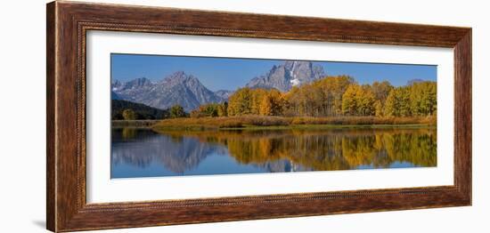 USA, Wyoming, Grand Teton National Park. Panoramic of reflected in Oxbow Bend in autumn.-Jaynes Gallery-Framed Photographic Print