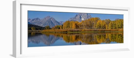 USA, Wyoming, Grand Teton National Park. Panoramic of reflected in Oxbow Bend in autumn.-Jaynes Gallery-Framed Photographic Print