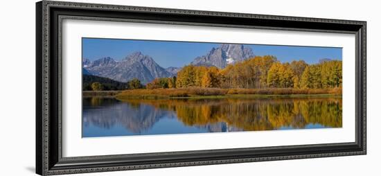 USA, Wyoming, Grand Teton National Park. Panoramic of reflected in Oxbow Bend in autumn.-Jaynes Gallery-Framed Photographic Print