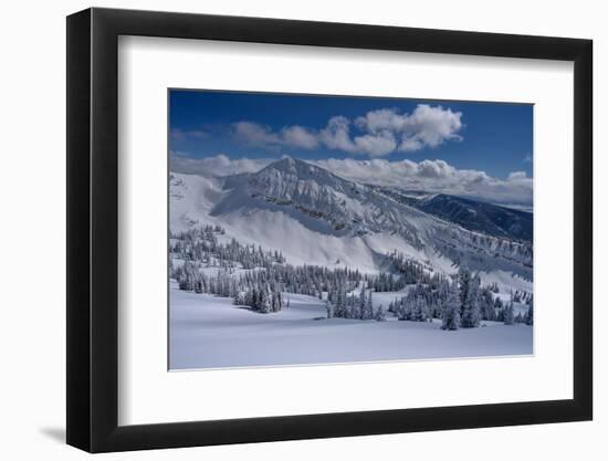 USA, Wyoming. Landscape of Peaked Mountain and Grand Targhee Resort with new snow-Howie Garber-Framed Photographic Print
