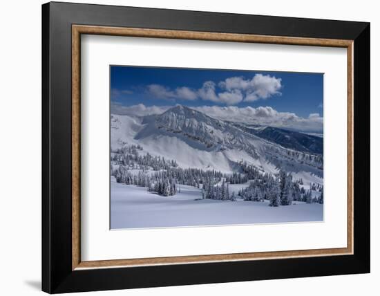 USA, Wyoming. Landscape of Peaked Mountain and Grand Targhee Resort with new snow-Howie Garber-Framed Photographic Print