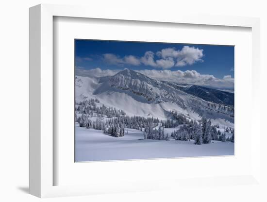 USA, Wyoming. Landscape of Peaked Mountain and Grand Targhee Resort with new snow-Howie Garber-Framed Photographic Print