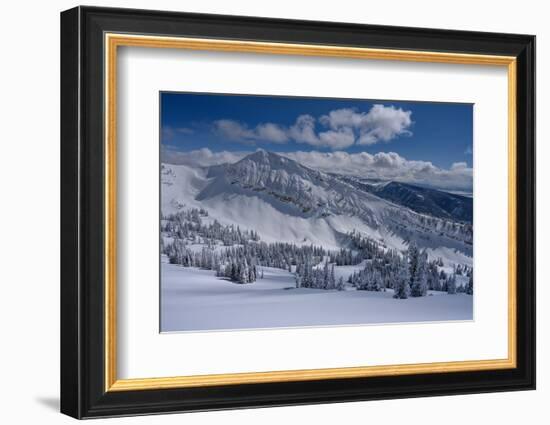 USA, Wyoming. Landscape of Peaked Mountain and Grand Targhee Resort with new snow-Howie Garber-Framed Photographic Print