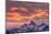 USA, Wyoming. Orange sunset and landscape of Table, Grand and Middle Teton and Mt. Owen.-Howie Garber-Mounted Photographic Print