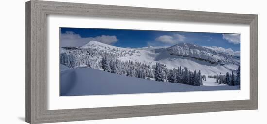 USA, Wyoming. Panoramic of Peaked Mountain and Mary's Nipple, Grand Targhee Resort with new snow.-Howie Garber-Framed Photographic Print