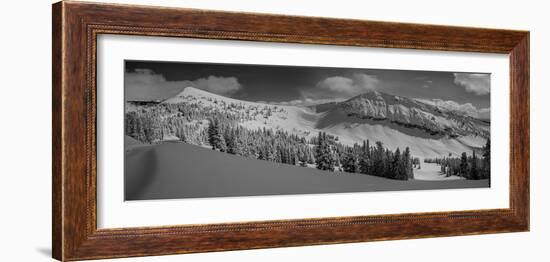 USA, Wyoming. Panoramic of Peaked Mountain and Mary's Nipple, Grand Targhee Resort with new snow.-Howie Garber-Framed Photographic Print