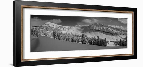 USA, Wyoming. Panoramic of Peaked Mountain and Mary's Nipple, Grand Targhee Resort with new snow.-Howie Garber-Framed Photographic Print