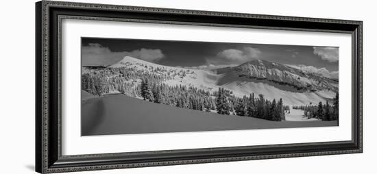 USA, Wyoming. Panoramic of Peaked Mountain and Mary's Nipple, Grand Targhee Resort with new snow.-Howie Garber-Framed Photographic Print