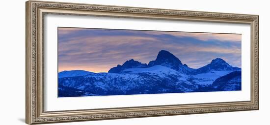 USA, Wyoming. Panoramic sunset of Grand Teton and clouds from west side of Tetons-Howie Garber-Framed Photographic Print