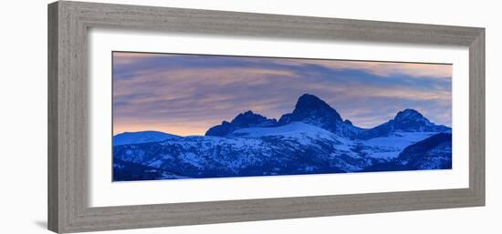 USA, Wyoming. Panoramic sunset of Grand Teton and clouds from west side of Tetons-Howie Garber-Framed Photographic Print