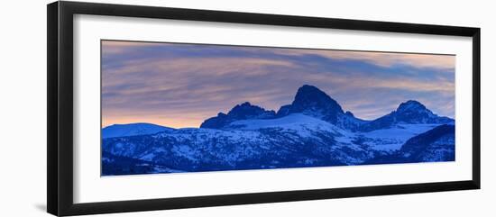 USA, Wyoming. Panoramic sunset of Grand Teton and clouds from west side of Tetons-Howie Garber-Framed Photographic Print