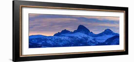 USA, Wyoming. Panoramic sunset of Grand Teton and clouds from west side of Tetons-Howie Garber-Framed Photographic Print