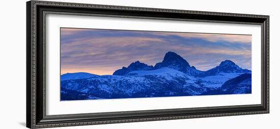 USA, Wyoming. Panoramic sunset of Grand Teton and clouds from west side of Tetons-Howie Garber-Framed Photographic Print