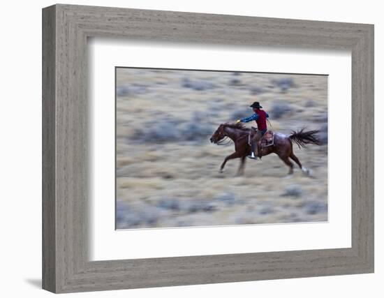 USA, Wyoming, Shell, Cowboy at Full Gallop Riding the Range-Terry Eggers-Framed Photographic Print