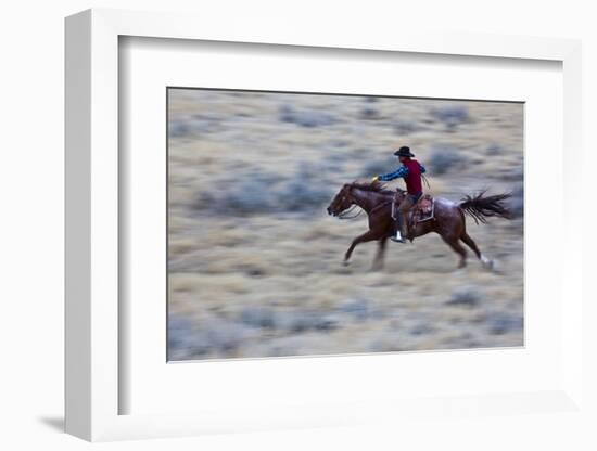 USA, Wyoming, Shell, Cowboy at Full Gallop Riding the Range-Terry Eggers-Framed Photographic Print