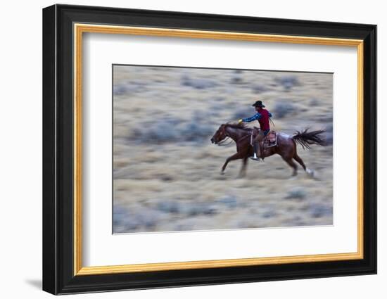 USA, Wyoming, Shell, Cowboy at Full Gallop Riding the Range-Terry Eggers-Framed Photographic Print