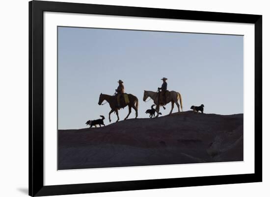 USA, Wyoming, Shell, The Hideout Ranch, Cowboys, Horses and Dogs in Early Light-Hollice Looney-Framed Premium Photographic Print