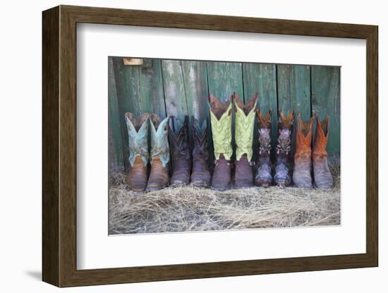 Usa, Wyoming, Shell, The Hideout Ranch, Five Pairs of Cowboy Boots-Hollice-Framed Photographic Print