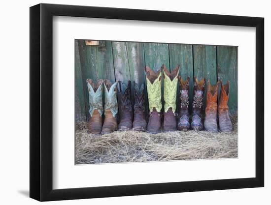 Usa, Wyoming, Shell, The Hideout Ranch, Five Pairs of Cowboy Boots-Hollice-Framed Photographic Print