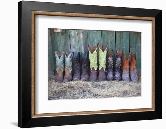 Usa, Wyoming, Shell, The Hideout Ranch, Five Pairs of Cowboy Boots-Hollice-Framed Photographic Print